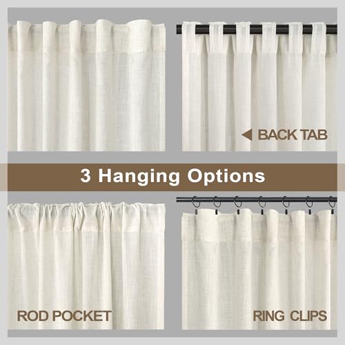 Natural Linen Blend Light Filtering Curtains 84 Inch - 2 Panel Set