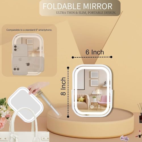 Vanity Mirror with Lights 6x8 Inch, Rechargeable Makeup for Desk,