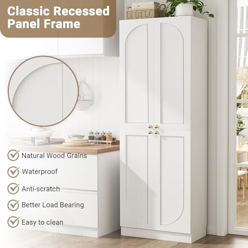 80" Tall Arch Kitchen Pantry Cabinet with 4 Soft-Close Doors & Shelves