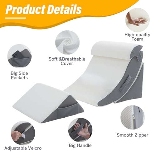 Orthopedic Wedge Pillow Set – 4PCS Adjustable Memory Foam for Post-Surgery Recovery & Pain Relief