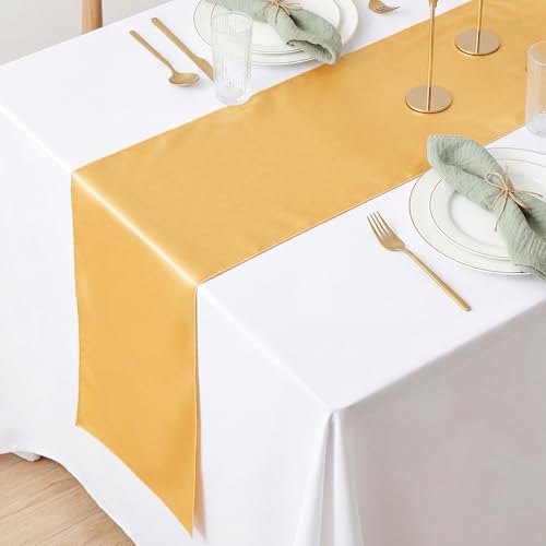 4-Pack Gold Satin Table Runners 12x108 Inch Reusable Wedding Table Decor