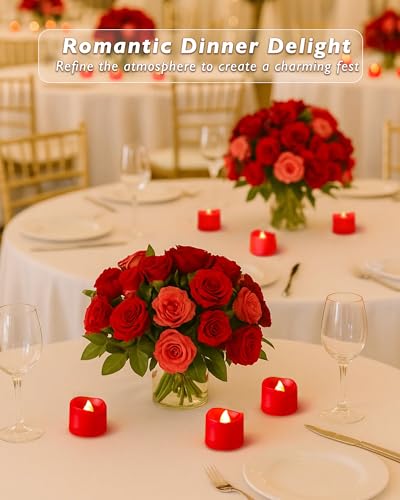 Raycare Red Battery Operated Flameless Tea Lights 12 Pack, 200+ Hour Flickering Candles