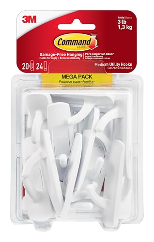 Medium Adhesive Wall Hooks, Damage-Free Hanging Utility Hooks, 20 Pack