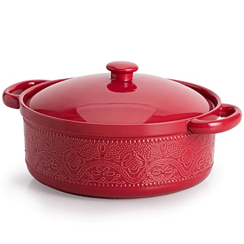FUN ELEMENTS FE 2 Quart Casserole Dish with Lid - Christmas Red