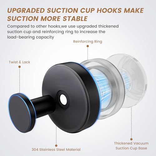Heavy Duty Suction Cup Hooks - Stainless Steel Shower Towel Hooks, 4 Pack