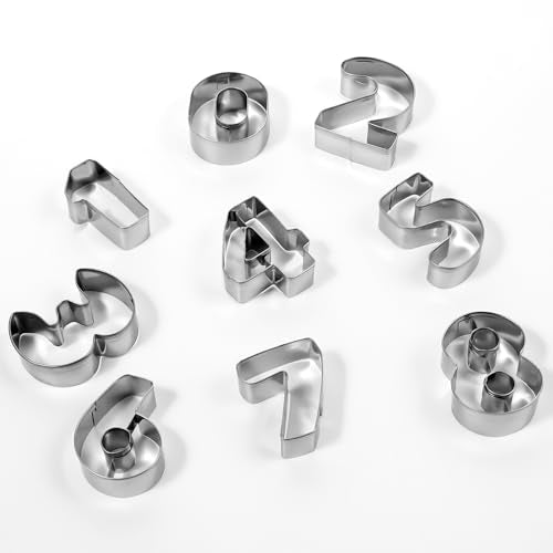 9 Pack 2-Inch Number Cookie Cutters Stainless Steel Baking Set