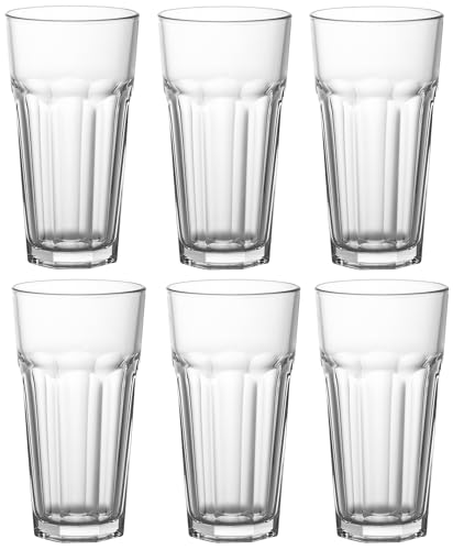 Set of 6 Clear Glass Highball Tumblers - 16oz Drinkware for Water, Juice & Cocktails