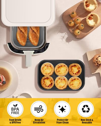 Collapsible Silicone Air Fryer Liners 2-Pack, Nonstick Reusable Basket