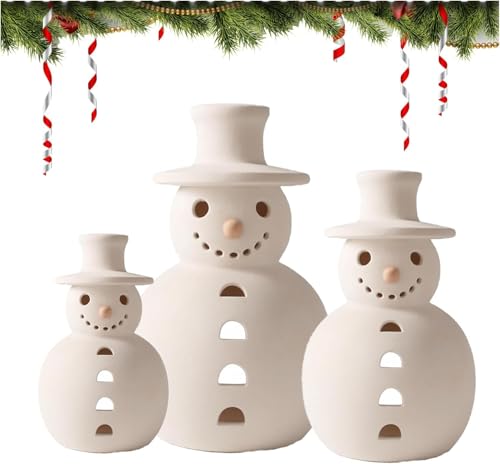 Handmade Terracotta Snowman Figurine - Rustic Christmas Decor & Tealight Holder