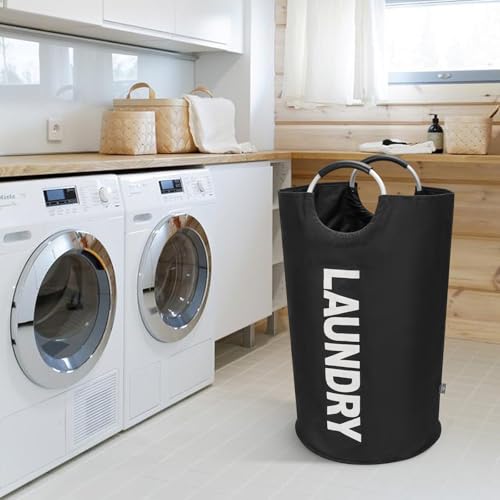 DOKEHOM 90L Large Tall Laundry Basket Bag - Collapsible Black Hamper
