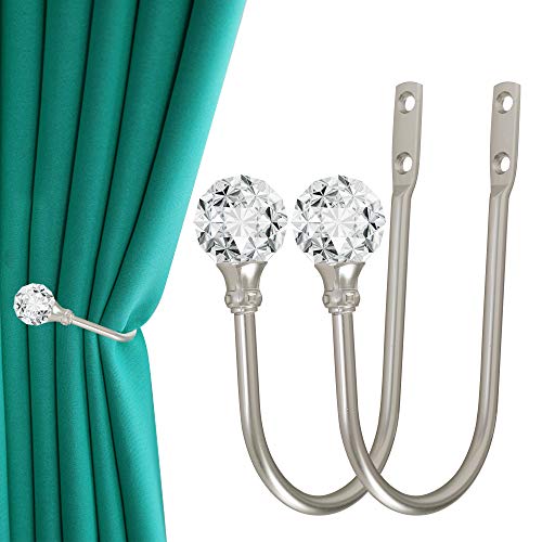 Metal Curtain Holdbacks with Crystal Ball, 2-Pack Heavy Duty Wall Hooks