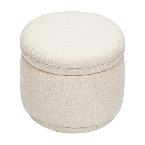 Ivory Boucle Storage Ottoman - Round Nursery & Living Room Footrest