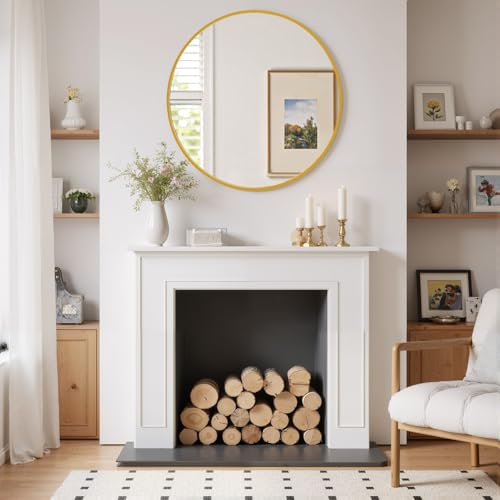 SageNest 30 Inch Gold Round Wall Mirror with Metal Frame - Modern Vanity, Entryway & Bathroom Decor