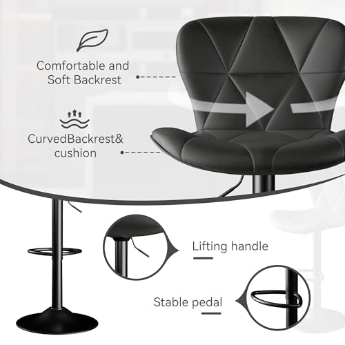 Adjustable Swivel Bar Stools Set of 2, Faux Leather Upholstered Bar Chairs