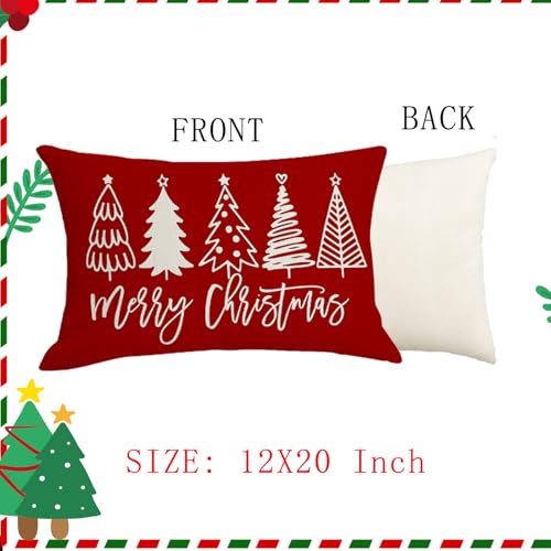 MAZSHTTD 3-Pack Red Christmas Pillow Covers 12x20 Inch Holiday Sofa Decor