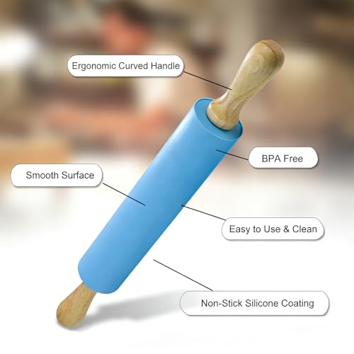 15 Inch Non-Stick Rolling Pin Set with Mat, Spatula & Brushes – Large & Small Dough Rollers with 2 Stainless Steel Cookie Cutters (IELEK)