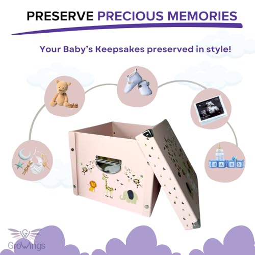 Baby Keepsake Box with Lid & Handles - Large Collapsible Memory Storage