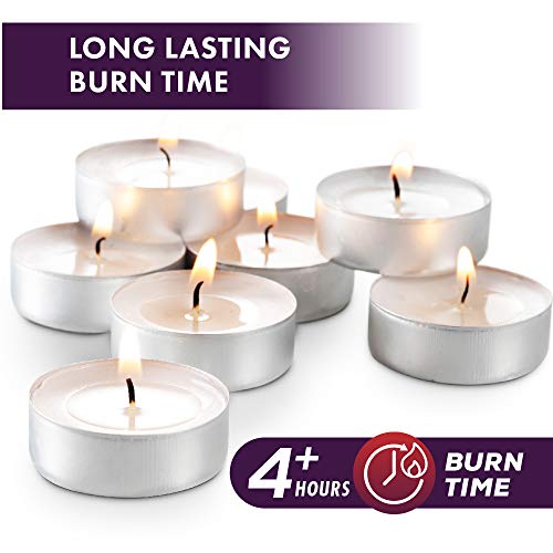 Unscented White Tea Light Candles 100 Pack - 4 Hour Burn, Dripless