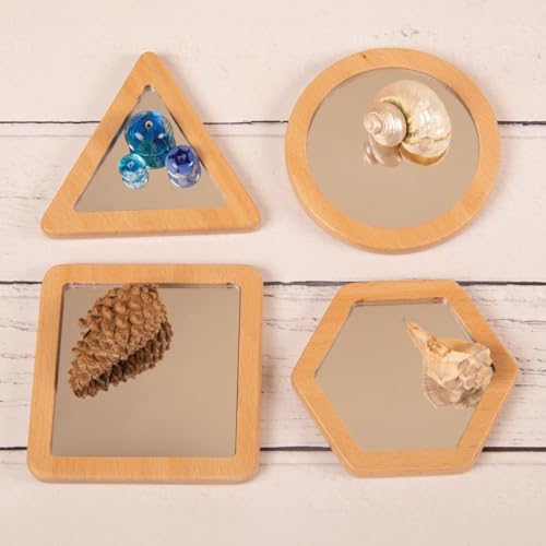 Wooden Shape Mirrors for Kids - Set of 4 Geometric Learning Toys