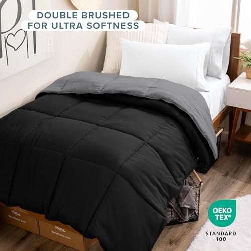 Ultra-Soft Reversible Down Alternative Comforter, Twin/Twin XL, Black/Grey