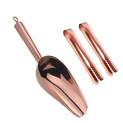 MAKABAKA Rose Gold Stainless Steel Ice Tongs & Scoop Set - Durable Food-Grade Kitchen Utensils for Bar & Party Use