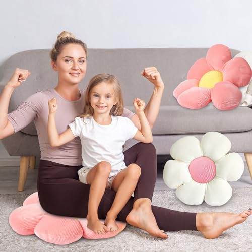 4-Piece Flower Floor Pillow Set, Soft Plush Daisy Cushions for Reading Nook