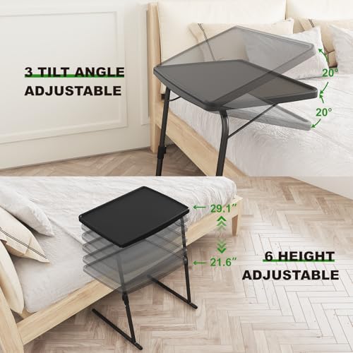 HXBOAUVS Black Set of 1 Large Adjustable TV Tray Table - 6 Height & 3 Tilt, 110lbs Capacity