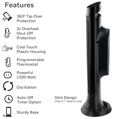 Honeywell Slim Ceramic Tower Heater for Large Rooms with Digital Controls