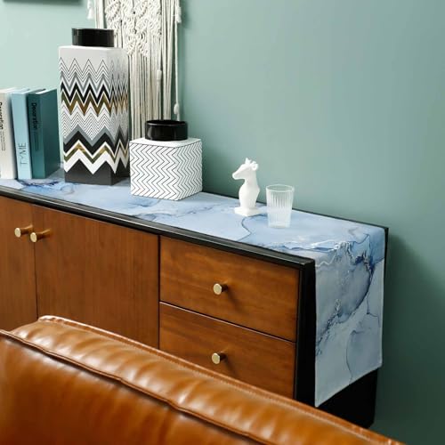 Marble Table Runner 72 Inch Blue & Grey Farmhouse Decor Burlap Cotton