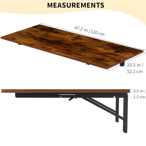 Wall Mounted Folding Table, 47-inch Rustic Brown Fold Down Desk