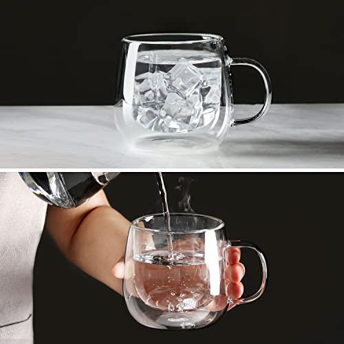 CNGLASS Stovetop Safe Glass Teapot 40.6oz with Double Walled Coffee Mugs 10oz (2 Pack)