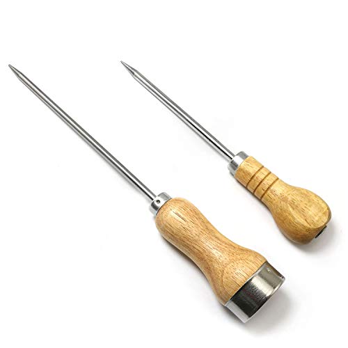 Stainless Steel Ice Picks Set with Wooden Handles - 2 Pack for Bar & Kitchen