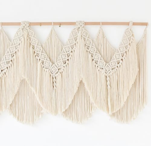 Large Macrame Wall Hanging 47" x 25" - Boho Woven Cotton Tapestry Decor
