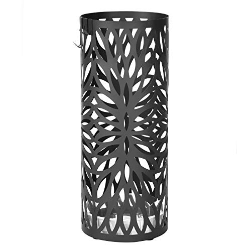 Metal Umbrella Stand for Entryway with Drip Tray and Hooks, Matte Black