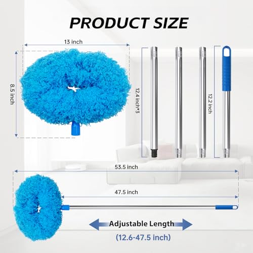 Microfiber Ceiling Fan Duster with 13-48 Inch Extension Pole | Washable