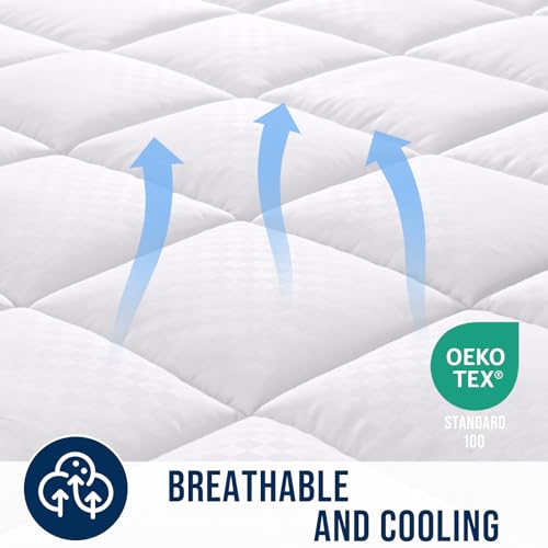 Queen Quilted Mattress Pad – Soft Cooling Topper with Deep Pocket