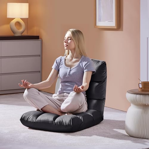 14-Position Folding Floor Chair with Adjustable Back Support, Velvet Grey