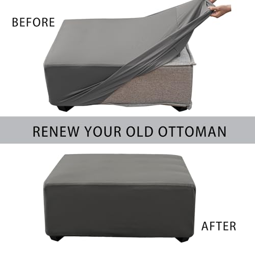 Square Ottoman Cover 40x40x15 - Light Gray Stretch Slipcover