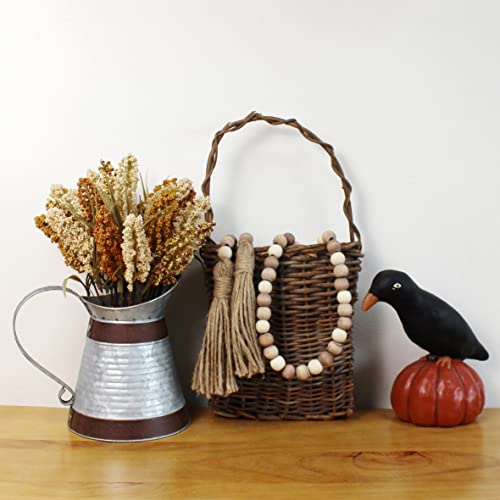 Rustic Farmhouse Wood Bead Garland with Tassels, 59-Inch Decorative String