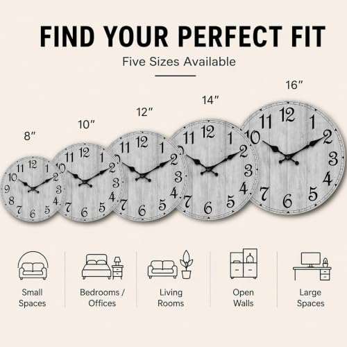 8-Inch Rustic Wooden Wall Clock, Silent Non-Ticking Decorative Clock