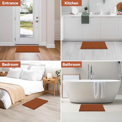 Bcoimo Soft Chenille Burnt Orange Small Bath Mat 24x17 Non-Slip