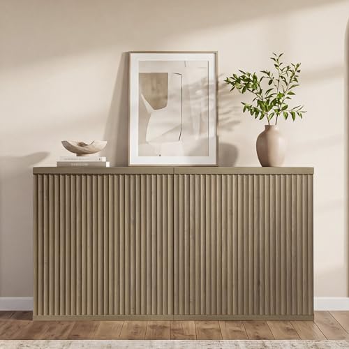 Modern Fluted Buffet Sideboard Cabinet with Adjustable Shelves