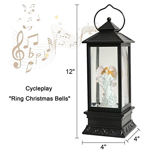 Lighted Musical Angel Snow Globe Lantern with Swirling Glitter & Timer
