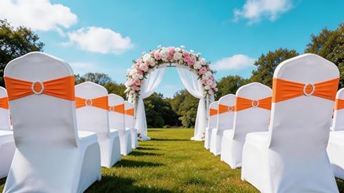 50-Pack Orange Spandex Chair Sashes with Slider Buckle for Wedding & Party