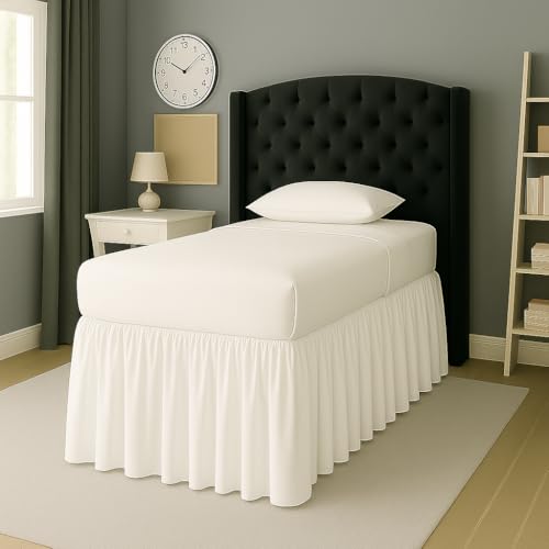 Twin XL Dorm Bed Skirt with 32 Inch Drop - Microfiber Split Corner Dust Ruffle