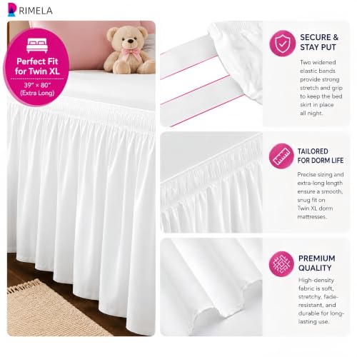 Twin XL Wrap Around Bed Skirt 32 Inch Drop - White Ruffled Dorm Essential