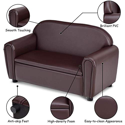 2-in-1 Kids Sofa with Storage, PU Leather Toddler Double Seat Chair
