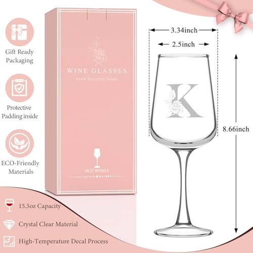 Astonlink Personalized Wine Glass for Women Mom Friend - K Variation, 15.5Oz Custom Gift