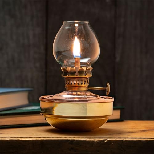 Naval-Style Copper & Brass Oil Lamp - Vintage Kerosene Lantern, 4.75"