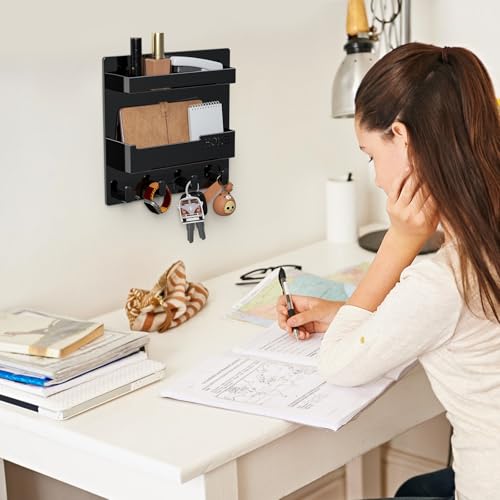 Bedside Wall Mount Organizer Shelf with Hooks and Adhesive Backing